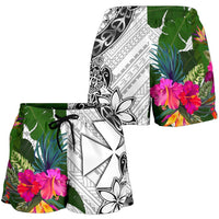 Wallis And Futuna Women's Short White - Turtle Plumeria Banana Leaf - Polynesian Pride