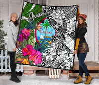 Guam Premium Quilt White - Turtle Plumeria Banana Leaf - Polynesian Pride