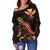 Hawaii Polynesian Women's Off Shoulder Sweater - Turtle With Blooming Hibiscus Gold - Polynesian Pride