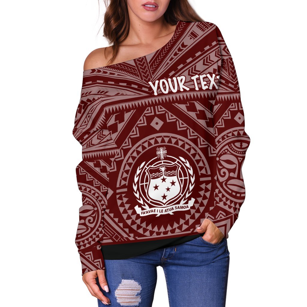 Samoa Personalised Women's Off Shoulder Sweater - Samoa Seal In Polynesian Tattoo Style (Red) Red - Polynesian Pride