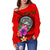 American Samoa Polynesian Custom Personalised Women's Off Shoulder Sweater - Floral With Seal Red - Polynesian Pride