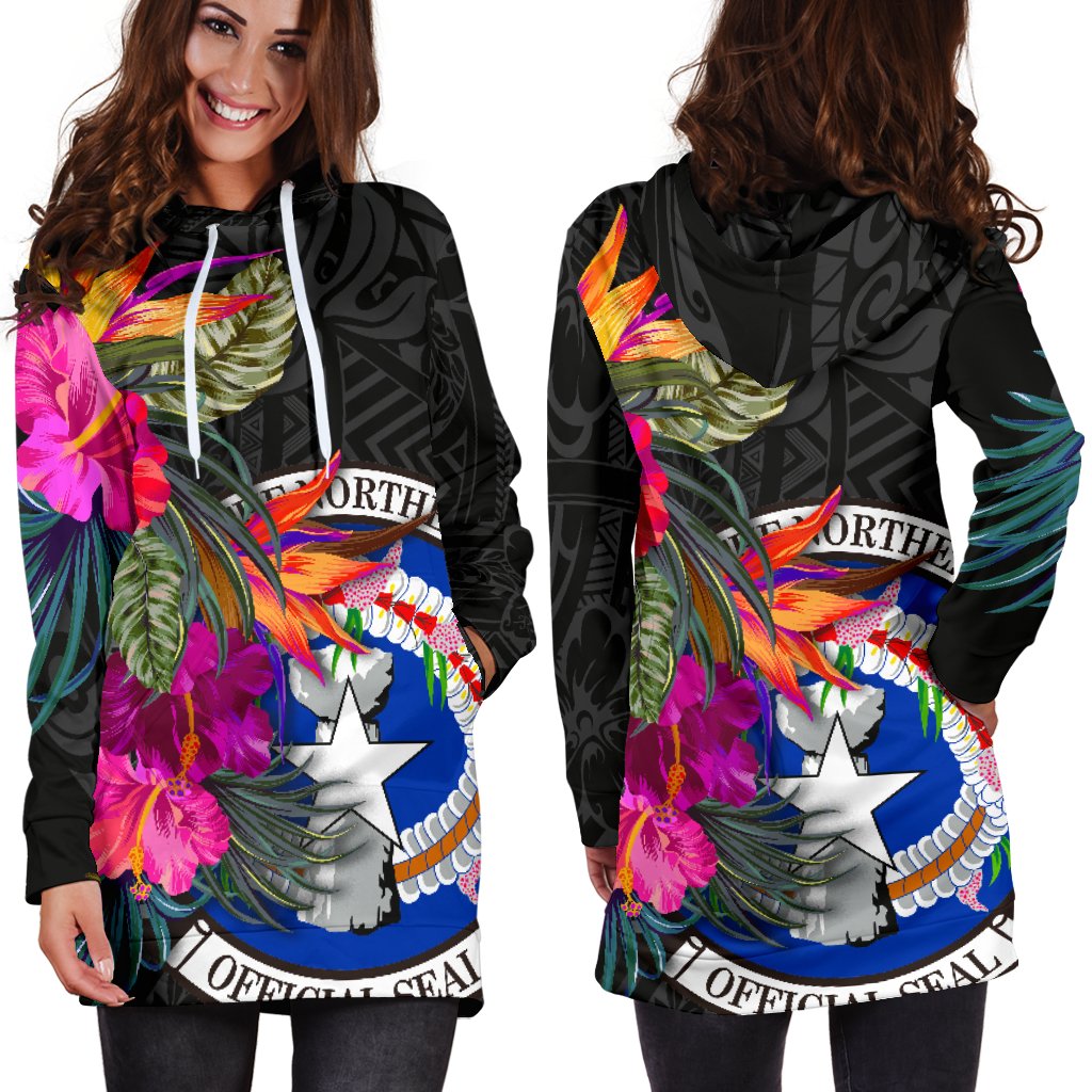 Northern Mariana Islands Women's Hoodie Dress - SaiPan Hibiscus Polynesian Pattern - Polynesian Pride
