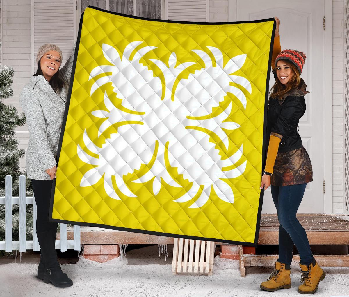 Hawaiian Premium Quilt Royal Pattern - Yellow - A2 Style - Polynesian Pride