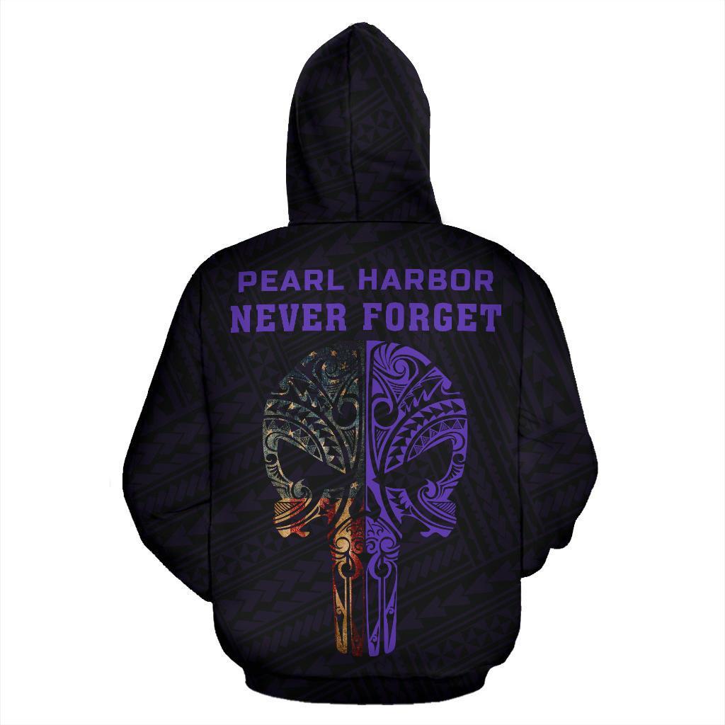 Polynesian Kakau Skull National Pearl Harbor Remembrance Day Hawaii Zip Hoodie Purple - Polynesian Pride