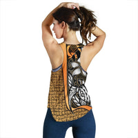 Pohnpei Micronesia Women's Racerback Tank Gold - Turtle With Hook - Polynesian Pride