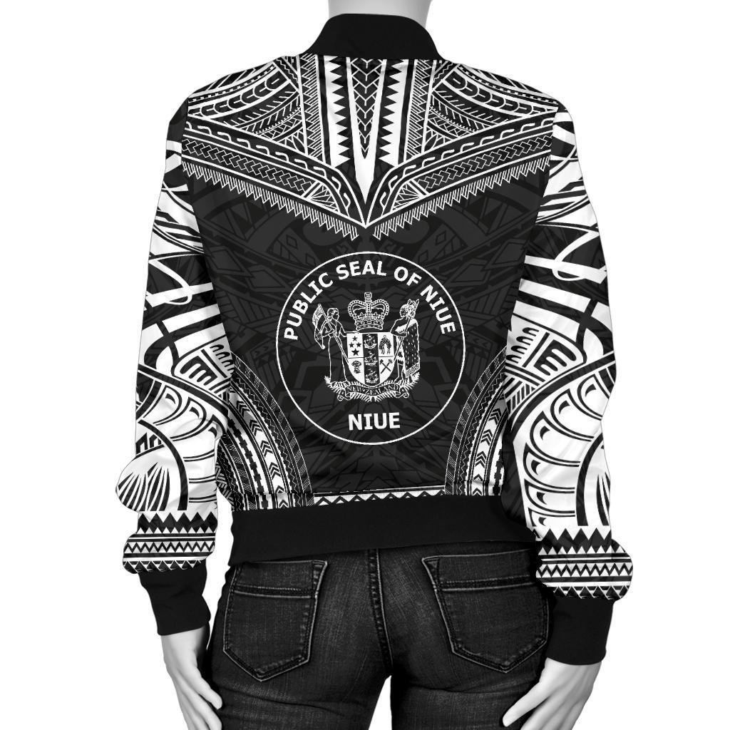 Niue Polynesian Chief Women'S Bomber Jacket - Black Version - Polynesian Pride