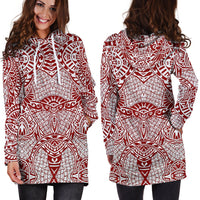 Polynesian Women's Hoodie Dress - Polynesian White Red - Polynesian Pride