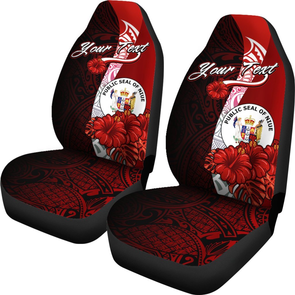 Niue Polynesian Custom Personalised Car Seat Covers - Coat Of Arm With Hibiscus - Polynesian Pride