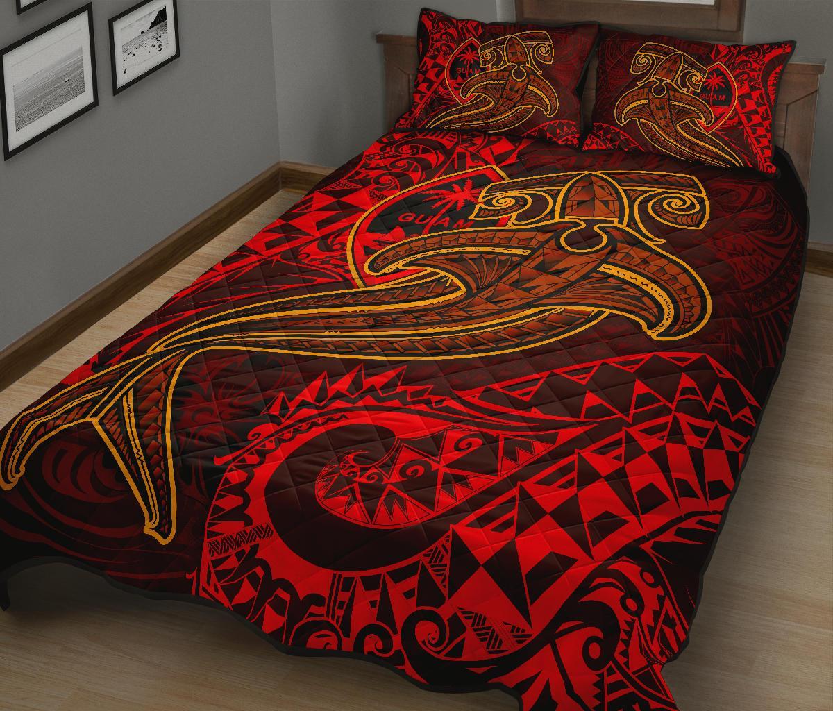 Guam Polynesian Quilt Bed Set - Red Shark Polynesian Tattoo - Polynesian Pride