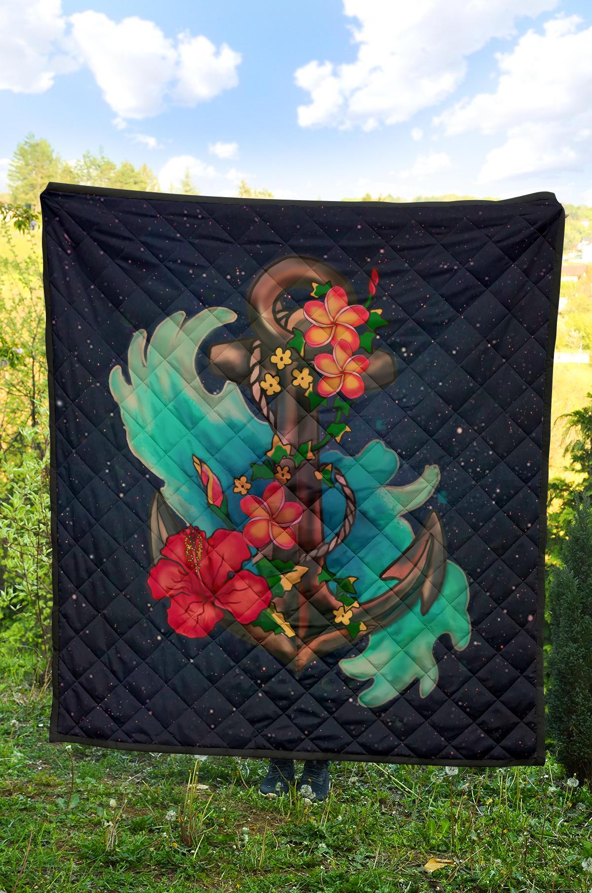 Hawaiian Plumeria Hibiscus Anchor Galaxy Premium Quilt - Polynesian Pride