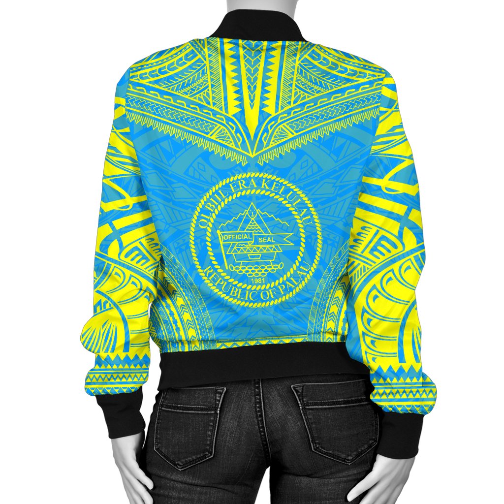 Palau Flag Polynesian Chief Women'S Bomber Jacket - Polynesian Pride