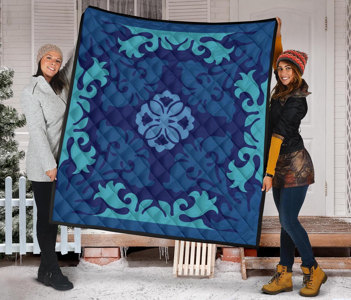 Hawaiian Tropical Pattern Premium Quilt - Indigo - Argu Style - AH - Polynesian Pride