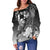 Tonga Women's Off Shoulder Sweater - Humpback Whale with Tropical Flowers (White) - Polynesian Pride