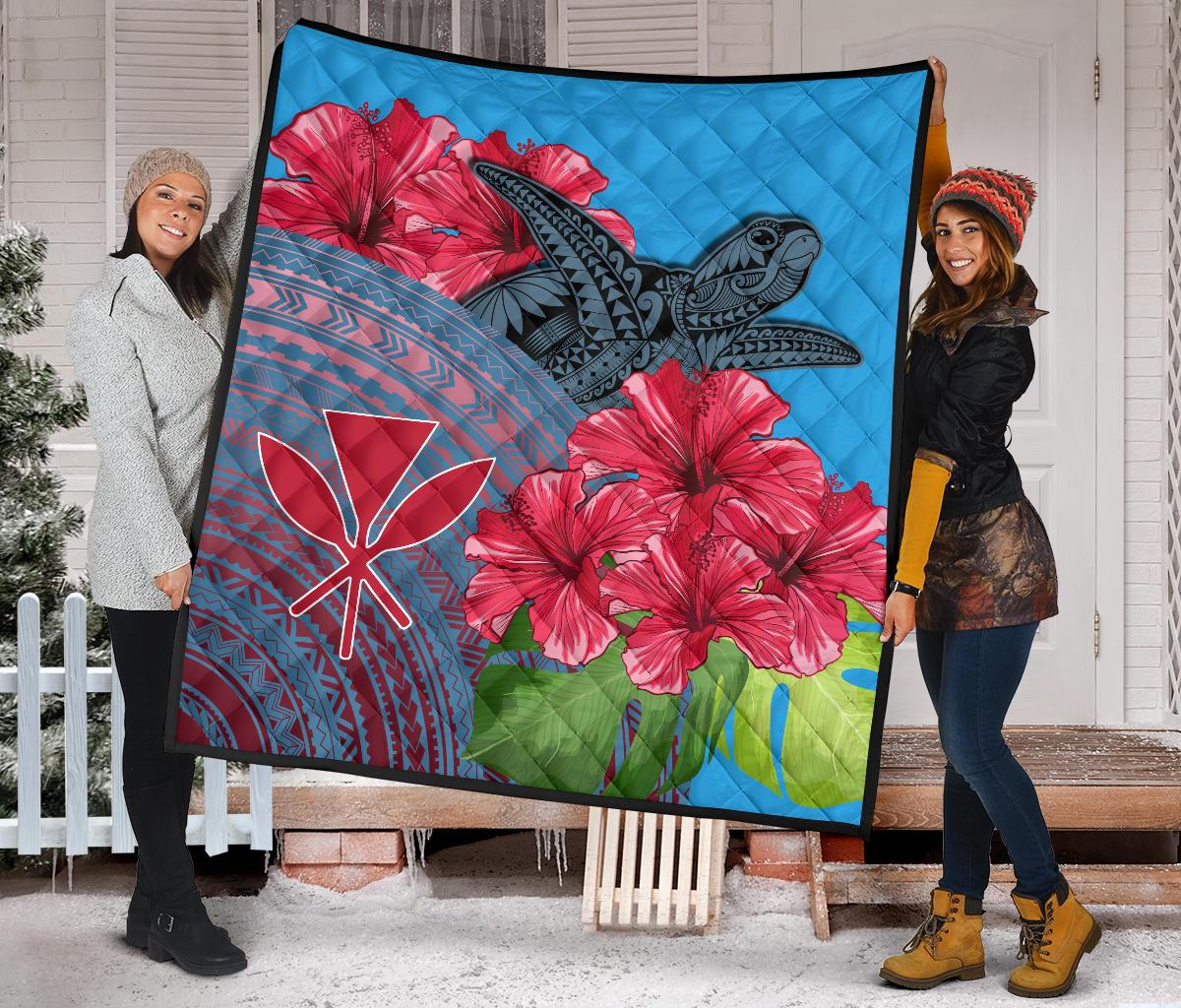 Hawaii Turtle Hibiscus Kanaka Pink Style - Premium Quilt AH - Polynesian Pride