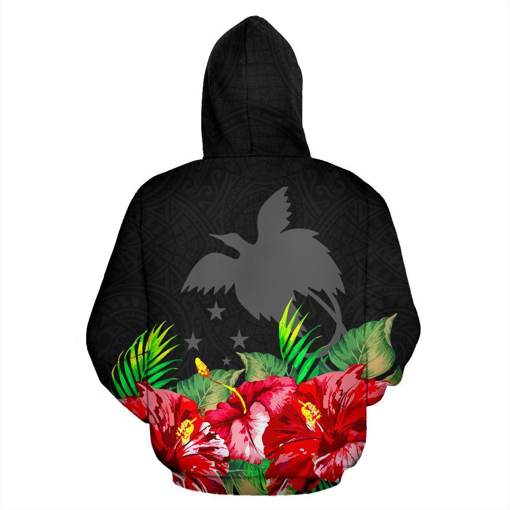 Papua New Guinea Polynesian Zip Hoodie Black Hibiscus - Polynesian Pride