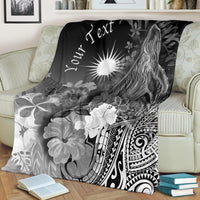 Marshall Islands Custom Personalised Premium Blanket - Humpback Whale with Tropical Flowers (White) - Polynesian Pride