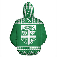 Fiji Tapa All Over Hoodie Green and White Version - Polynesian Pride