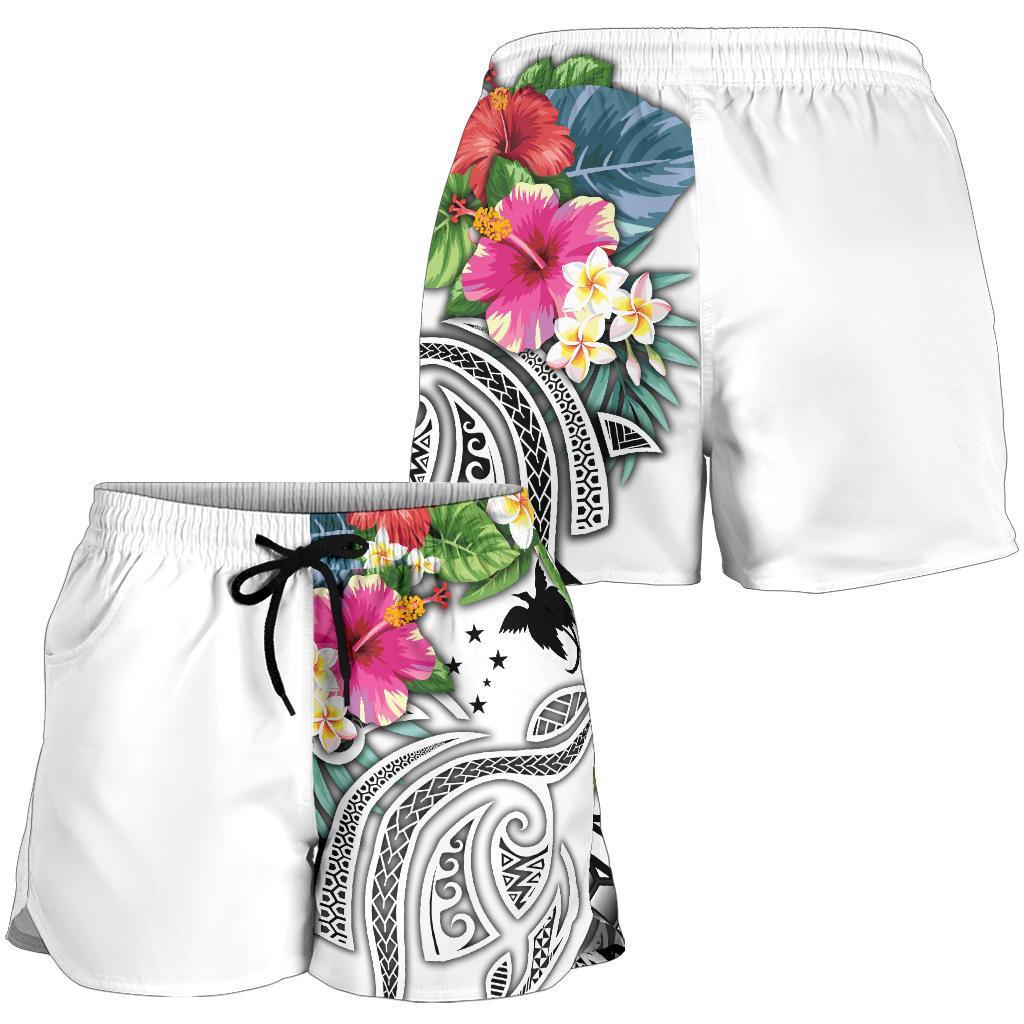 Papua New Guinea Polynesian Women's Shorts - Summer Plumeria (White) - Polynesian Pride