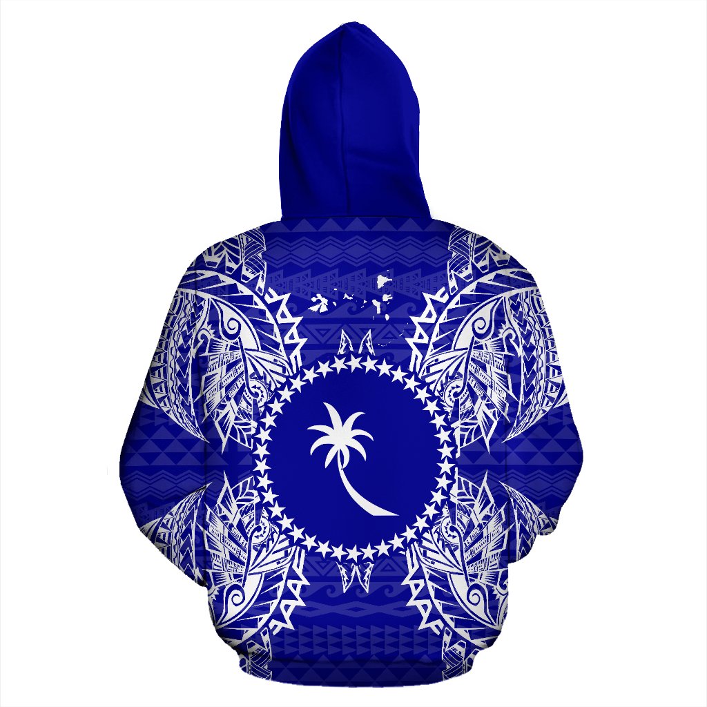 Chuuk Polynesian All Over Zip up Hoodie Map Blue - Polynesian Pride