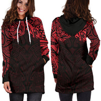 New Zealand Women'S Hoodie Dress, Maori Polynesian Tattoo Red - Polynesian Pride