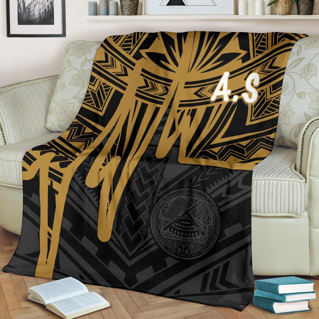 American Samoa Premium Blankets - Seal With Polynesian Pattern Heartbeat Style (Gold) White - Polynesian Pride