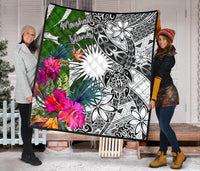 Marshall Islands Premium Quilt White - Turtle Plumeria Banana Leaf - Polynesian Pride