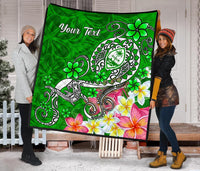 Guam Custom Personalised Premium Quilt - Turtle Plumeria (Green) - Polynesian Pride