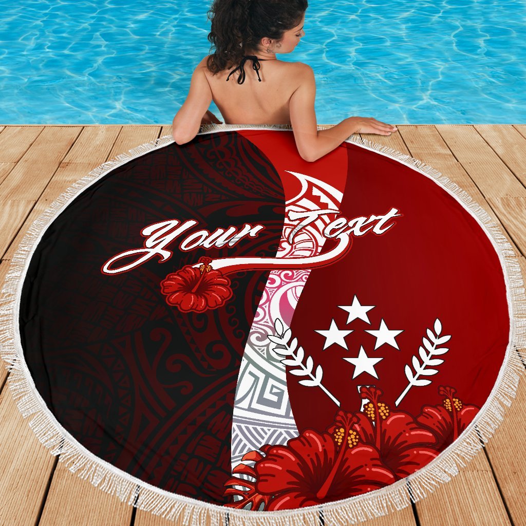 Kosrae Micronesia Custom Personalised Beach Blanket - Coat Of Arm With Hibiscus - Polynesian Pride