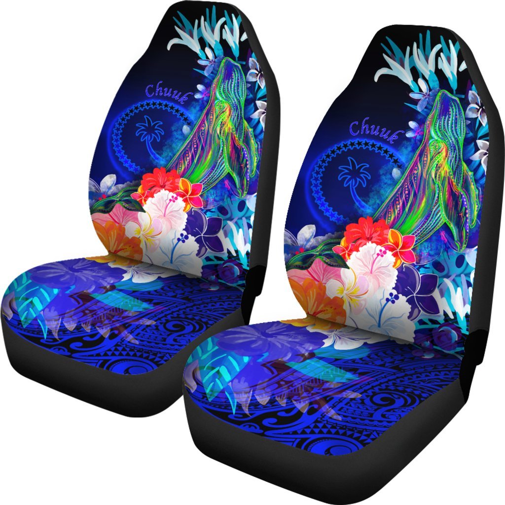Chuuk Car Seat Covers - Humpback Whale with Tropical Flowers (Blue) - Polynesian Pride