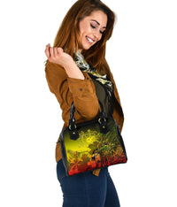 Samoa Shoulder Handbag - Humpback Whale with Tropical Flowers (Yellow) - Polynesian Pride