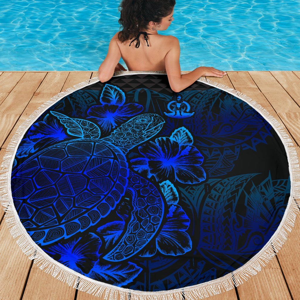 Vanuatu Polynesia Beach Blanket Turtle Hibiscus Blue - Polynesian Pride