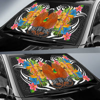 Papua New Guinea Auto Sun Shades - Coat Of Arms With Tropical Flowers - Polynesian Pride
