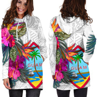 Guam Women's Hoodie Dress Polynesian Hibiscus White Pattern - Polynesian Pride