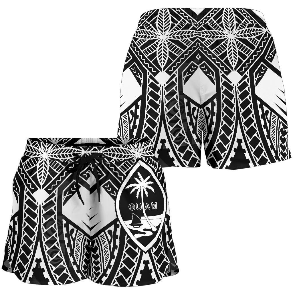 Guam Polynesian Women's Shorts - Guam White Seal with Polynesian Tattoo Ver 01 - Polynesian Pride