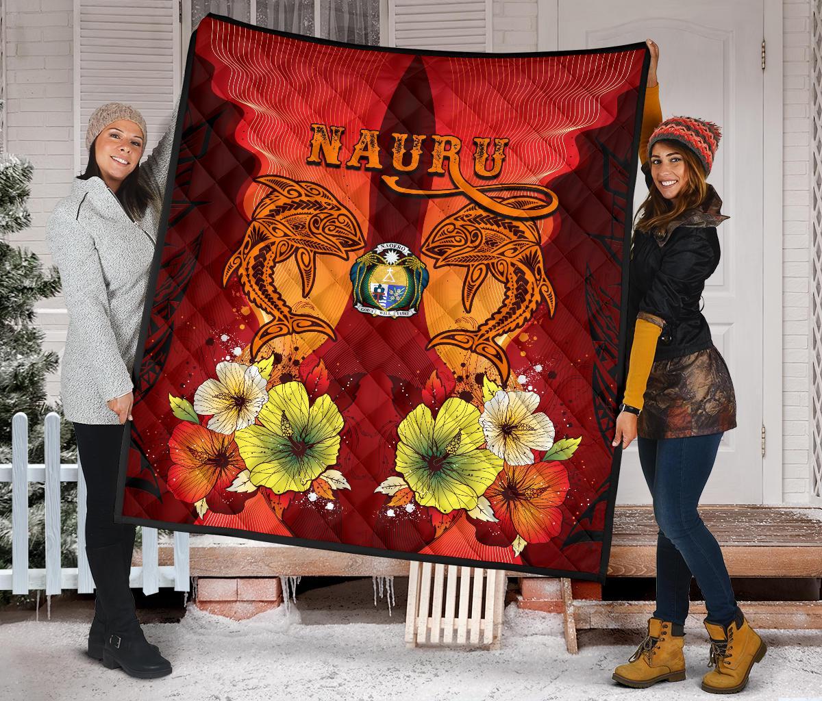 Nauru Premium Quilt - Tribal Tuna Fish Black - Polynesian Pride
