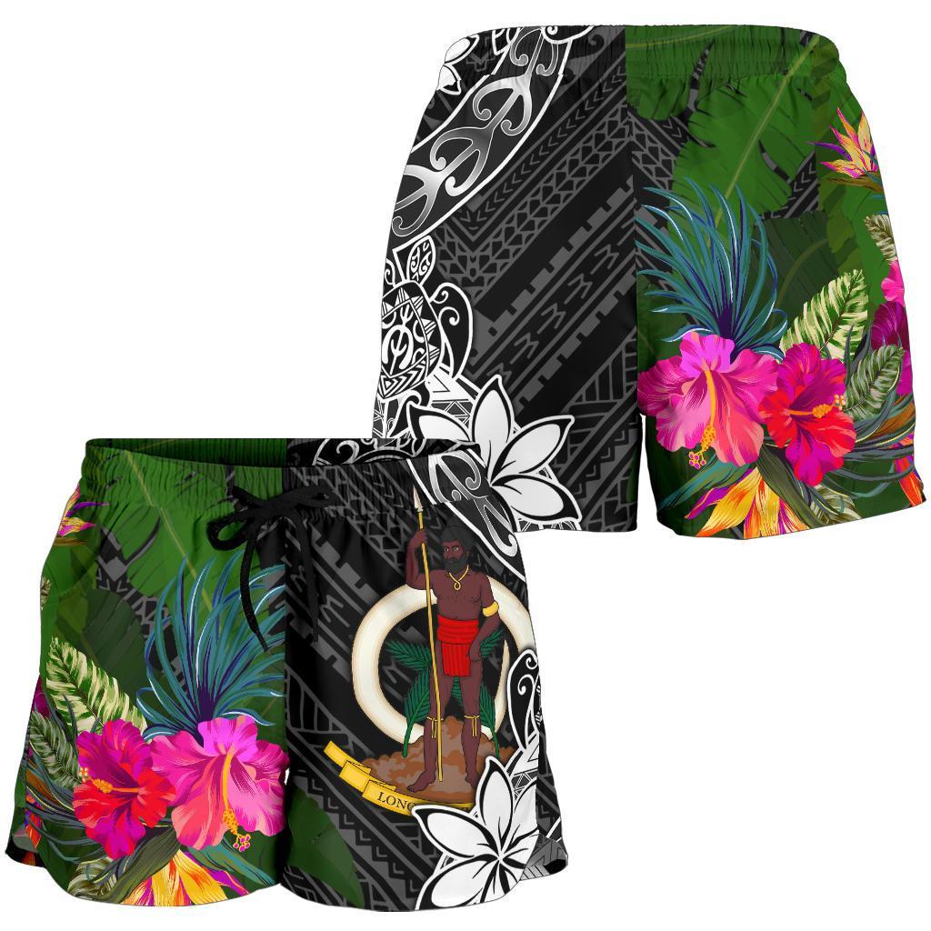 Vanuatu Women Shorts - Turtle Plumeria Banana Leaf - Polynesian Pride