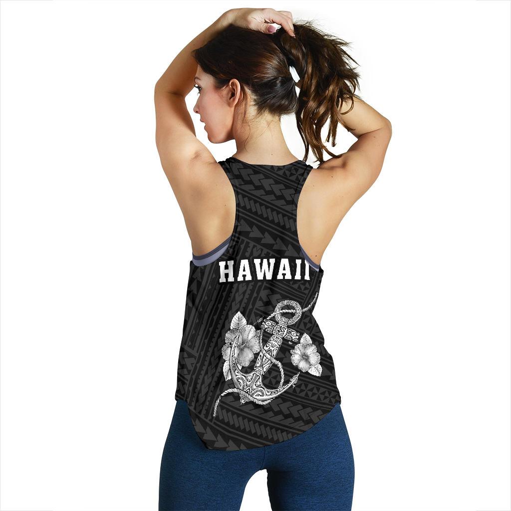 Hawaii Kakau Polynesian Anchor Women's Racerback Tank - White - Polynesian Pride