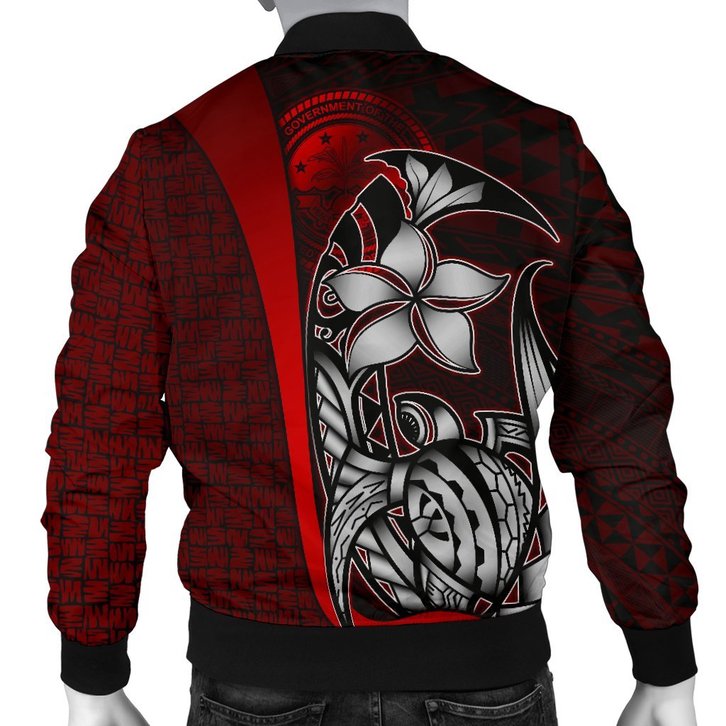Federated States of Micronesia Men's Bomber Jackets Red - Turtle With Hook - Polynesian Pride