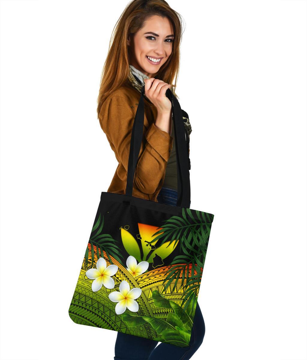 Kanaka Maoli (Hawaiian) Tote Bag, Polynesian Plumeria Banana Leaves Reggae - Polynesian Pride