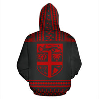 Fiji Tapa All Over Zip up Hoodie Red and Black Version - Polynesian Pride