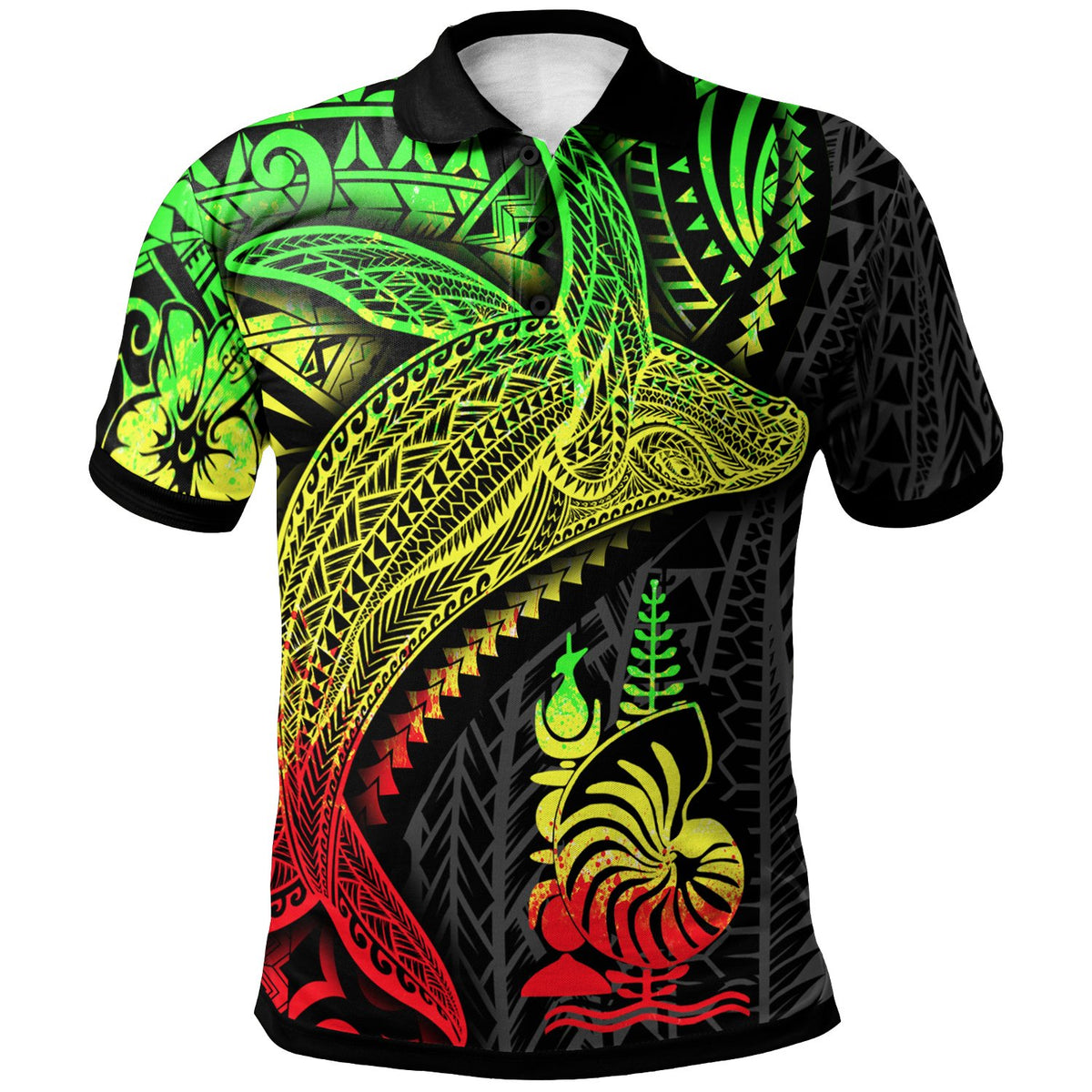 New Caledonia Polo Shirt Humpback Whale and Coat of Arms Reggae Unisex Red - Polynesian Pride