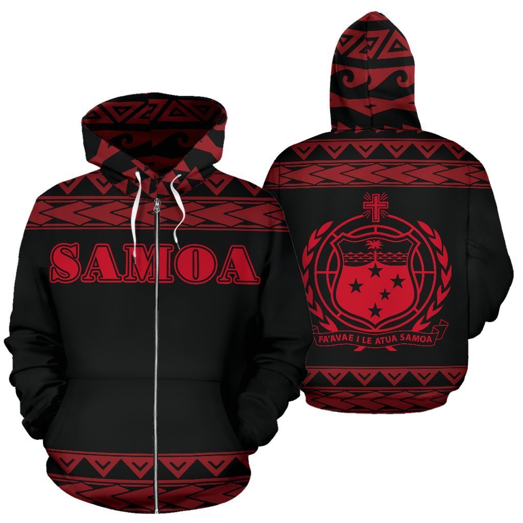 Samoan All Over Zip up Hoodie Polynesian Red Version Unisex White - Polynesian Pride