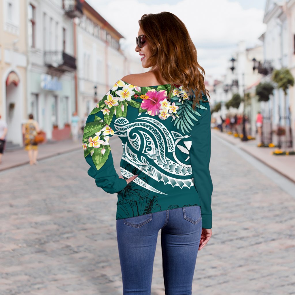 Polynesian Hawaii Kanaka Maoli Women's Off Shoulder Sweater - Summer Plumeria - Polynesian Pride
