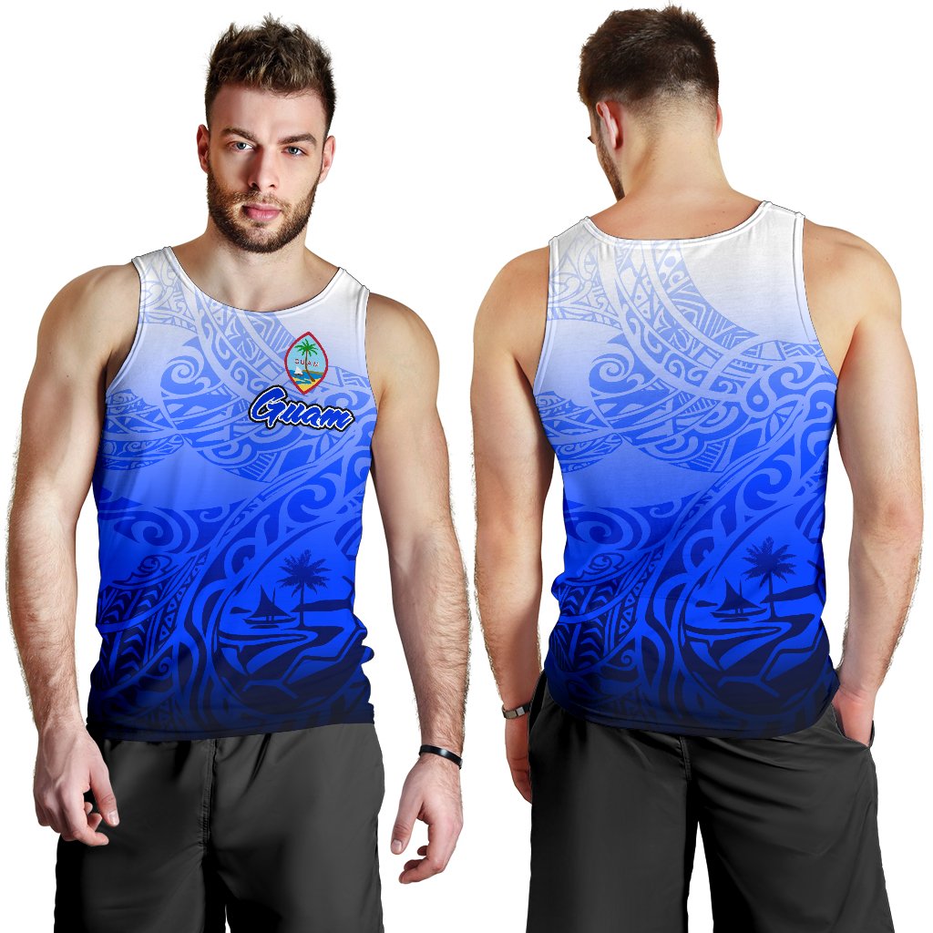 Guam Polynesian Men's Tank Top - Tribal Tattoo With Seal Blue - Polynesian Pride