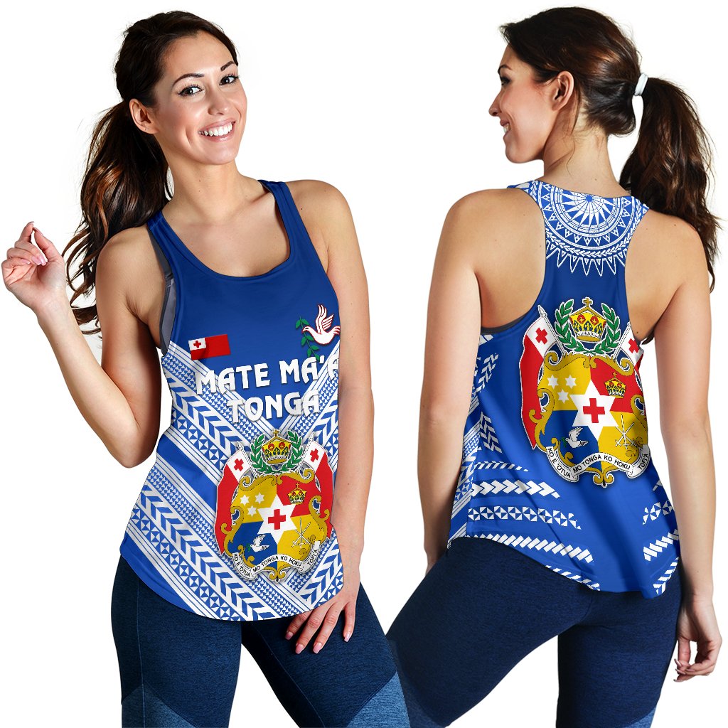 Mate Ma'a Tonga Rugby Women's Racerback Tank Polynesian Creative Style - Blue - Polynesian Pride