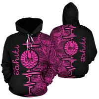 Tahiti Polynesian Hoodie Tahiti Flag Heartbeat Pattern Pink Version TH0 Unisex Pink - Polynesian Pride