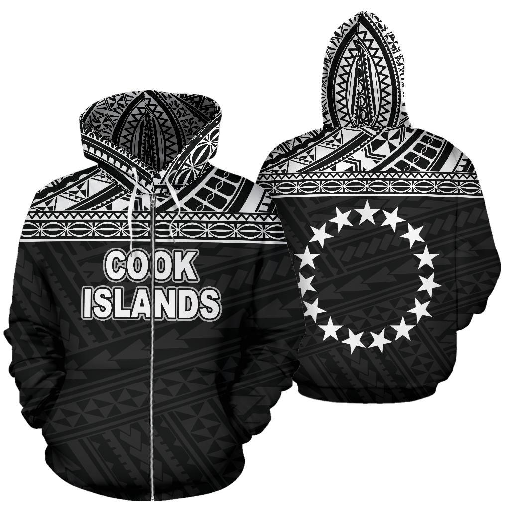 Cook Islands Polynesian Zip up Hoodie Horizontal Black Unisex Black - Polynesian Pride