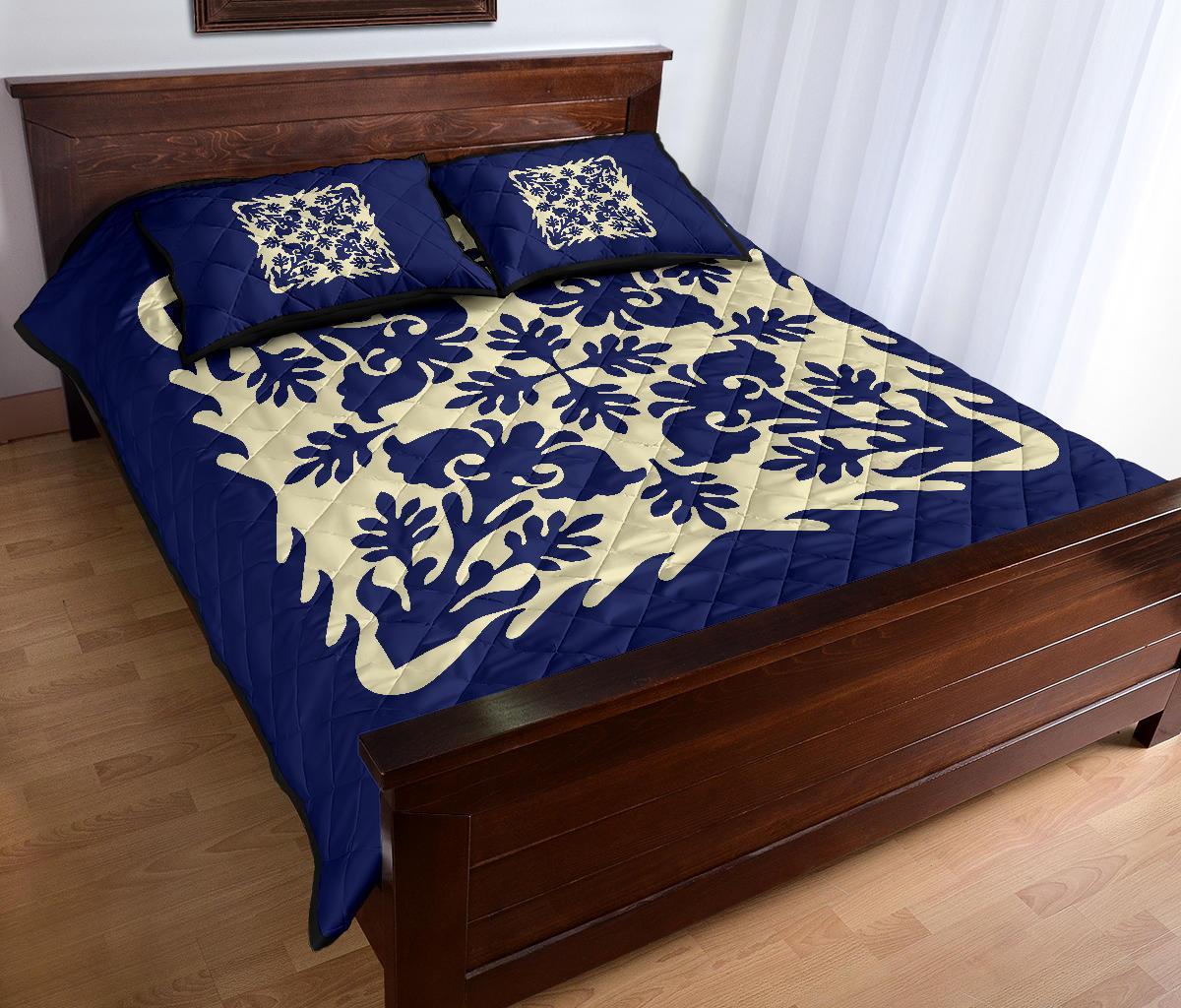Hawaiian Quilt Bed Set Royal Pattern - Blue - Polynesian Pride