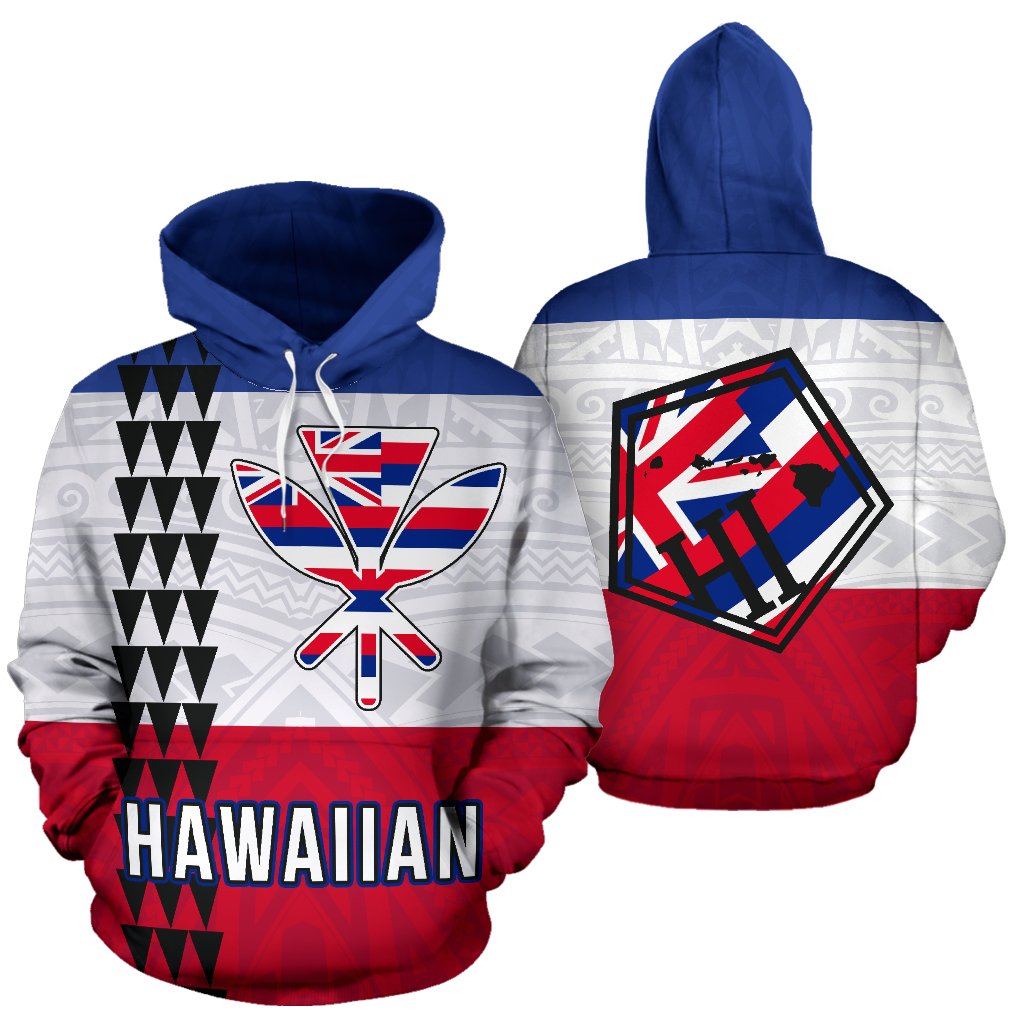 Hawaiian Flag Polynesian Hoodie Line Style Unisex White - Polynesian Pride