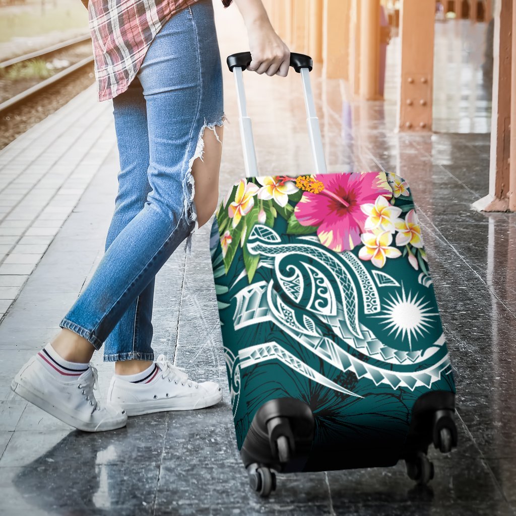 Marshall Islands Polynesian Luggage Covers - Summer Plumeria (Turquoise) - Polynesian Pride